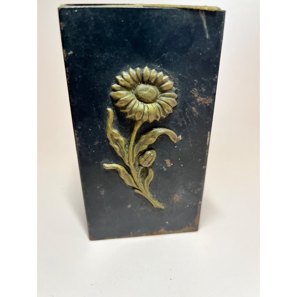 Vintage Wall Mounted Match Box Caddy with Applied Flower Ornament, Kitchen Firep